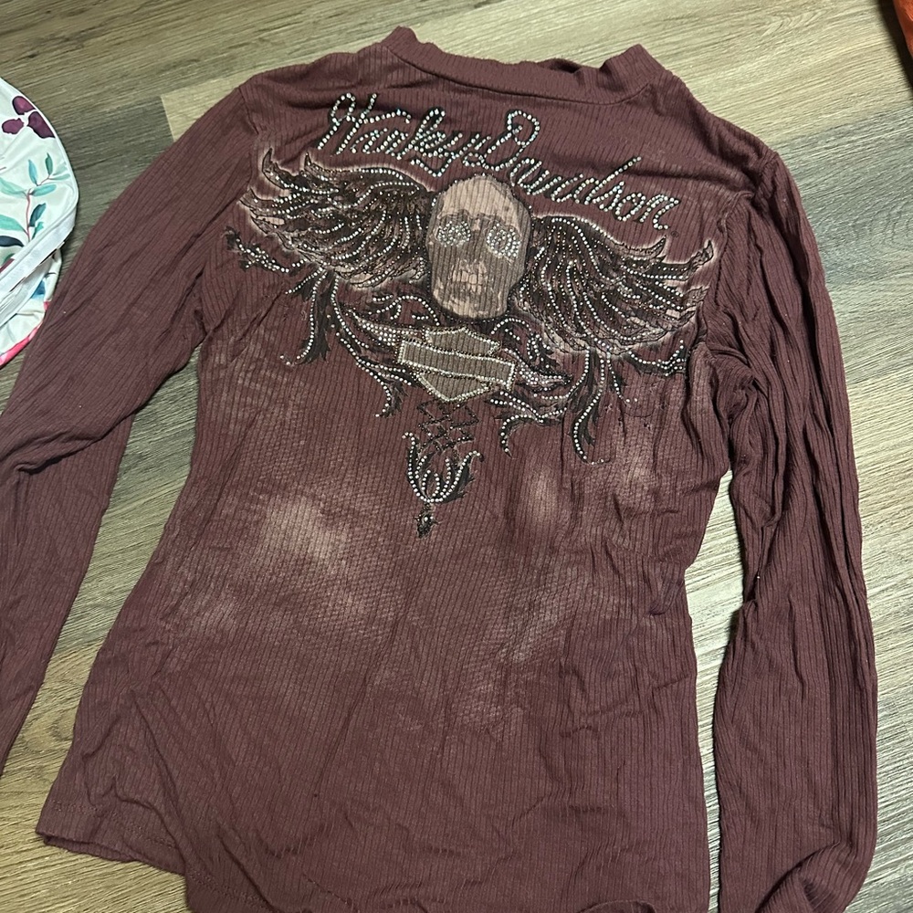 Harley-Davidson Brown Long Sleeve Tee with Graphic Design